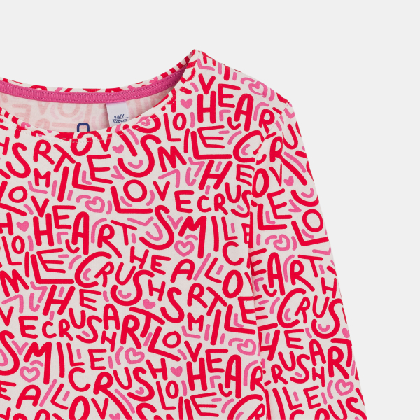 منامة من قطعتين من الجيرسي برسوم، باللون الوردي للفتيات